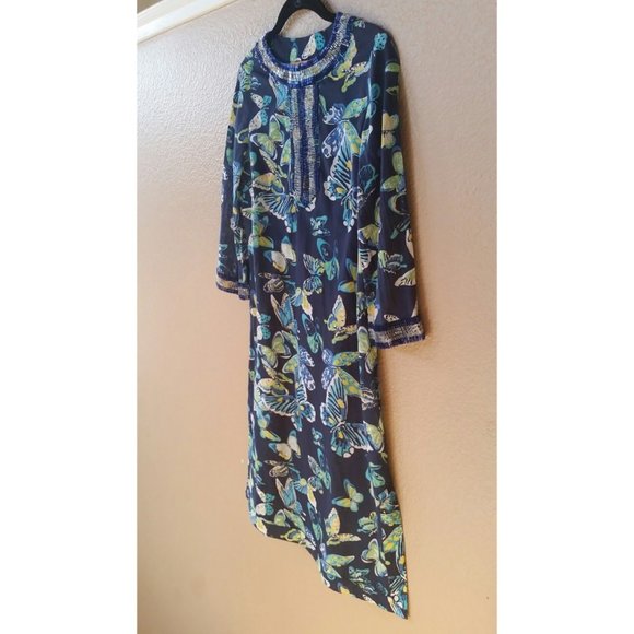 TORY BURCH jewel beaded Butterfly Tunic Kaftan Dress Size 2 MSRP $398 - Picture 4 of 9